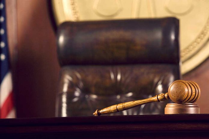 Judge's gavel and chair in court room.