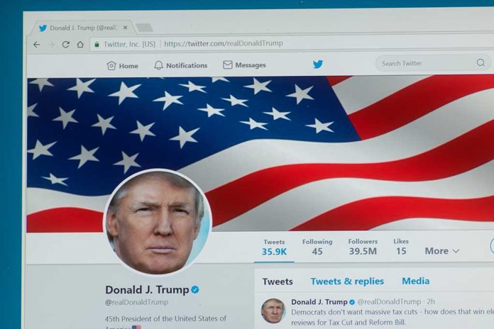 Twitter profile page with American flag banner.