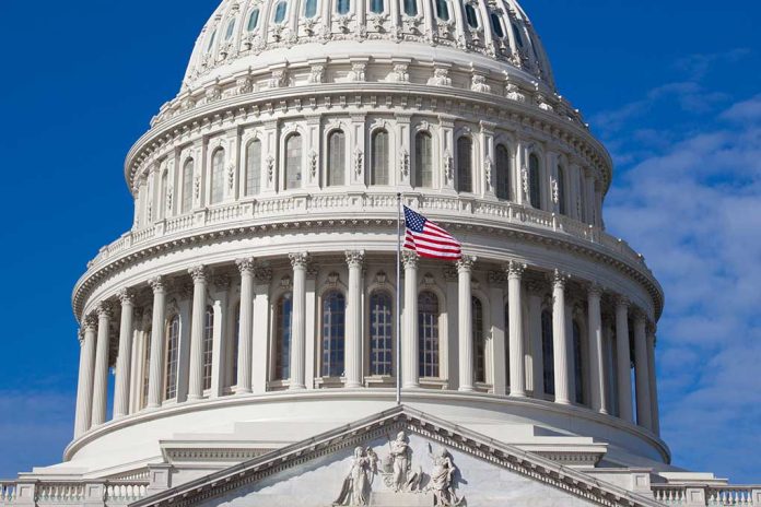 U.S. Capitol dome with American flag flying.