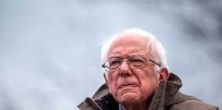 Elderly man in jacket speaking at outdoor event.