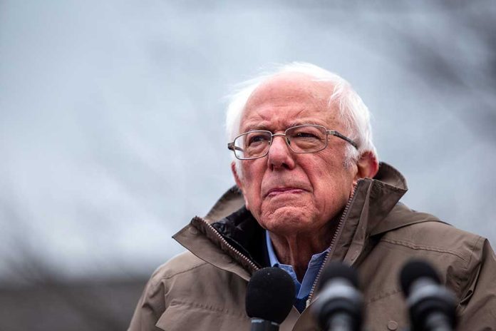 Elderly man in jacket speaking at outdoor event.