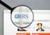 Magnifying glass over IRS website page