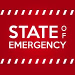 "STATE OF EMERGENCY" in bold white text on red background.