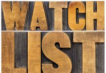 "Watch List" in large wooden block letters.