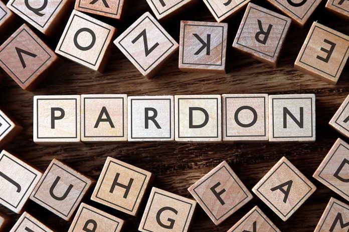 Pardon spelled with wooden letter tiles blocks