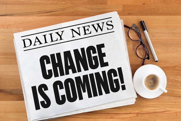 Newspaper headline: "Change is coming!" with coffee.