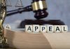 Blocks spelling "appeal" with gavel and balance scales.