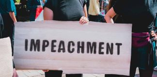 Person holding an "Impeachment" sign at protest.