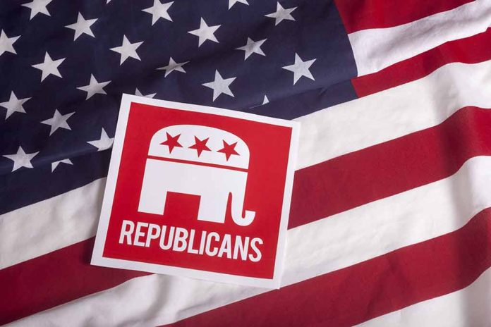 305852282 featured image Republican symbol on American flag background.