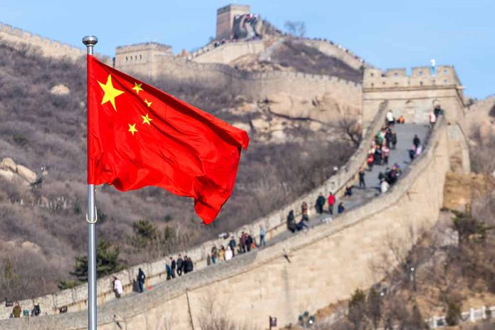 Chinese flag by the Great Wall of China
