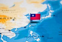 Flag of Taiwan on map