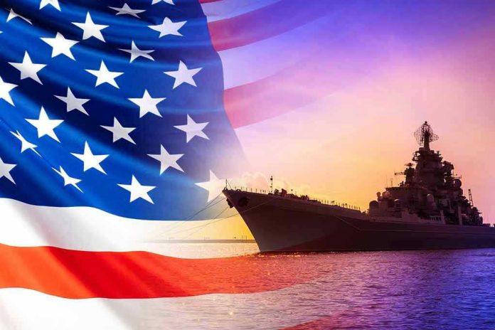 1709539462 American flag overlaying warship at sunset