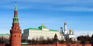 The Kremlin's towers and cathedrals beside a river
