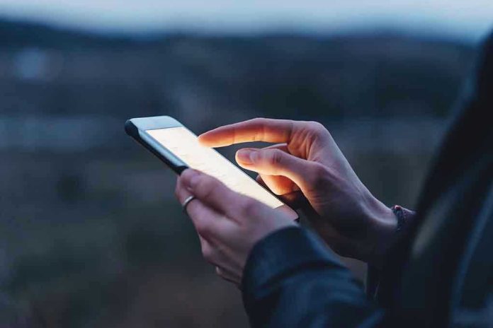 Person using a smartphone at dusk