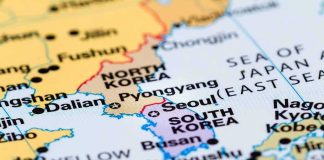 Map showing parts of Korea and Japan