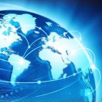 Illustration of a globe with digital connections and blue lighting