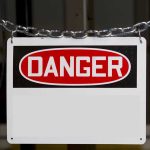 A warning sign displaying the word 'DANGER' in bold red letters