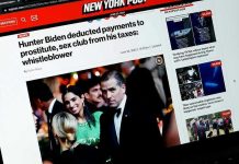 New York Post headline about Hunter Bidens tax deductions.