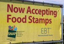 EBT Cards GO DARK – SNAP Depleted! Yellow sign now accepting food stamps EBT SNAP