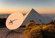 Starlink’s Explosive Growth – A Double-Edged Sword? Satellite dish near pyramid-shaped building at sunset.