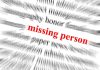 Text graphic highlighting missing person in red among blurred words