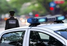 Blood Drops, Missing Camera—NO Answers Police car and officer on a city street.