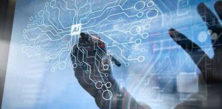 Three Million Faces Handed To AI Hand drawing artificial intelligence digital circuit board.