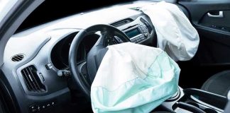 Deployed airbags in cars interior.