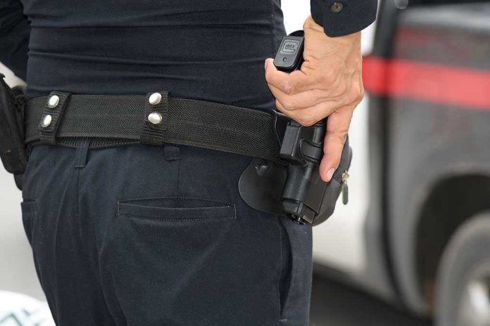 305805866 Person holding a gun in a holster.