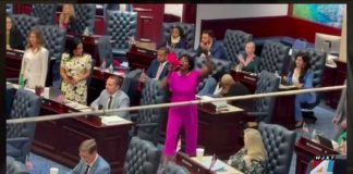Dem Rep STORMS HOUSE AISLE with Pink Bullhorn Yelling