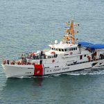 U.S. Coast Guard patrol boat cruising at sea