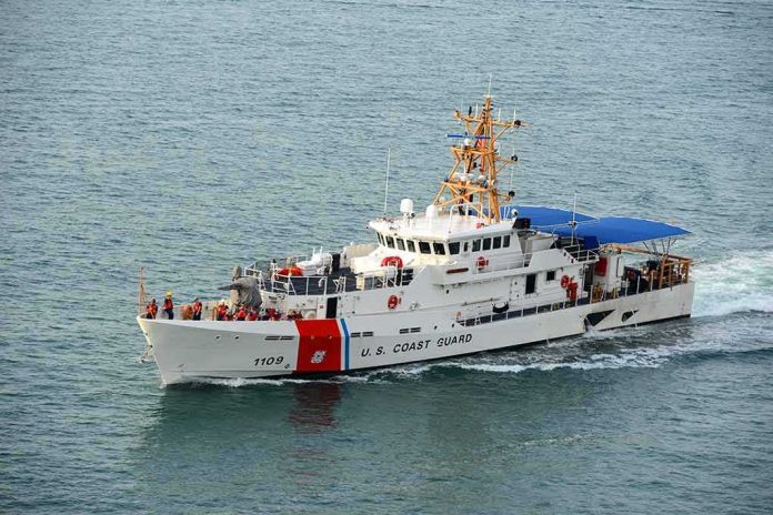 U.S. Coast Guard patrol boat cruising at sea