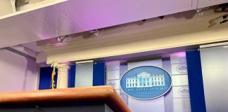 Podium in White House press briefing room