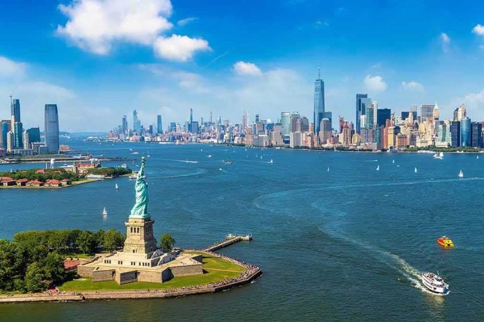 Statue of Liberty overlooking New York Harbor and skyline