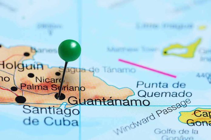Map of eastern Cuba with a pin marking Guantánamo