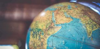 Globe showing Africa, Middle East, and Indian Ocean