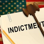 DEM CORRUPTION SCANDAL: Husband of Party Chair Indicted! Indictment folder with gavel and pencil on American flag background