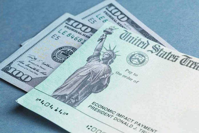 U.S. Treasury check and hundred-dollar bills