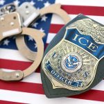 He Joined the Army Then They Reported His Wife to ICE ICE officer badge and handcuffs on an American flag