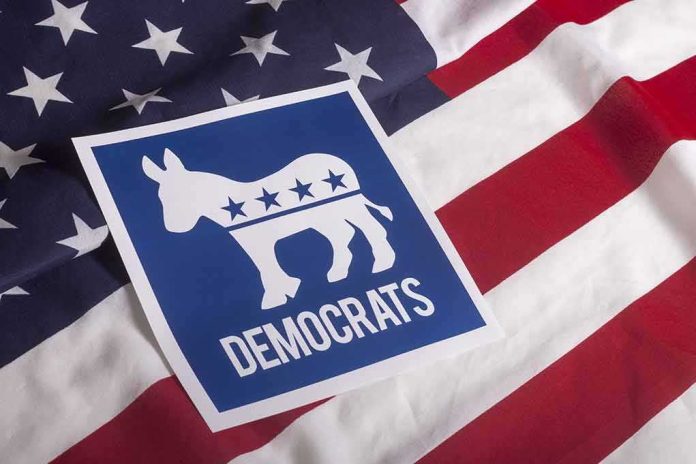 Democratic Party donkey symbol on American flag