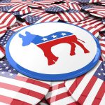 Democratic donkey symbol on a campaign button